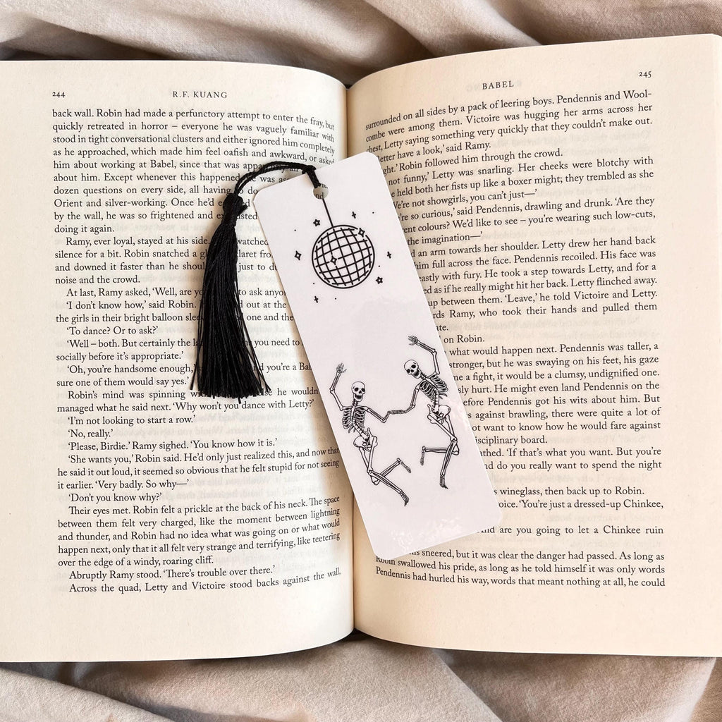 Halloween Bookmark, Dancing Skeletons, Funny Book Lover Gift (With Tassel) bookmark by Magic & Meaning