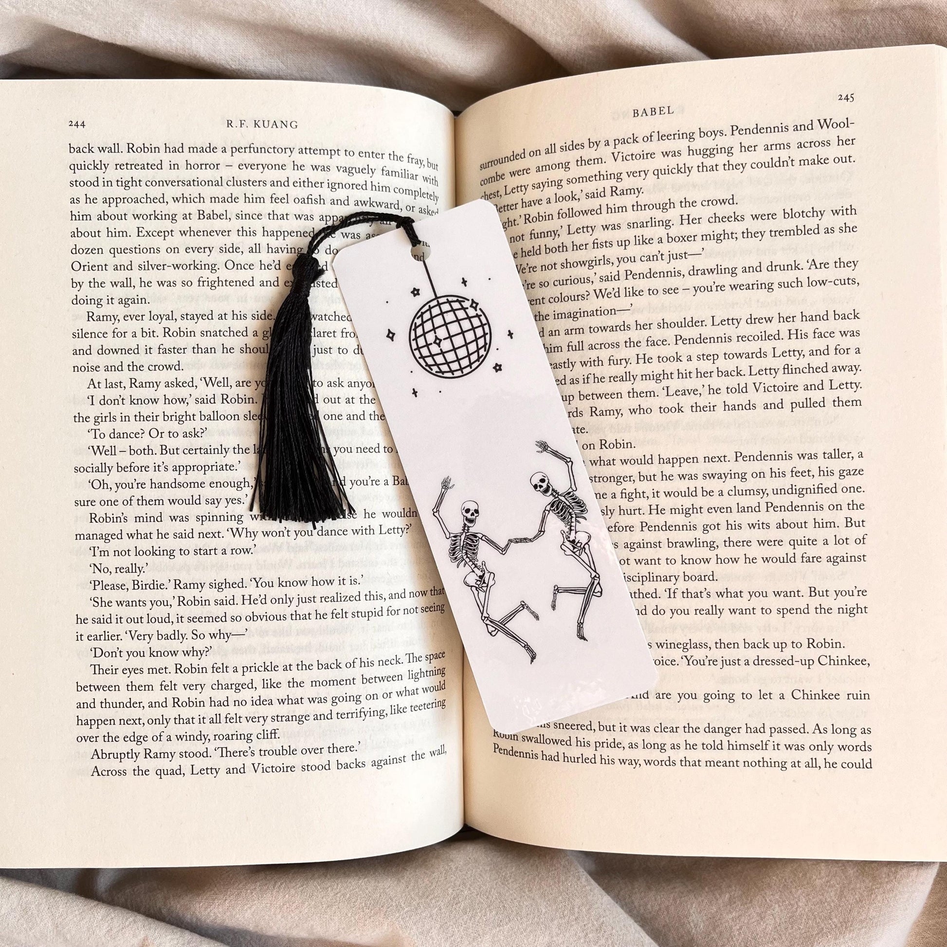 Halloween Bookmark, Dancing Skeletons, Funny Book Lover Gift (With Tassel) bookmark by Magic & Meaning