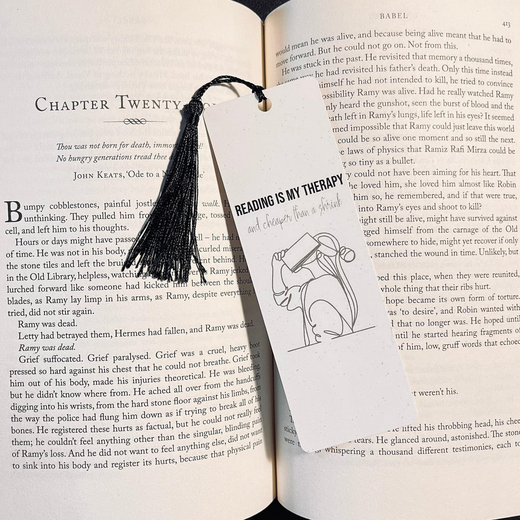 Book Lover Gift Bookmark: Reading Is My Therapy - Funny One Line Art bookmark by Magic & Meaning