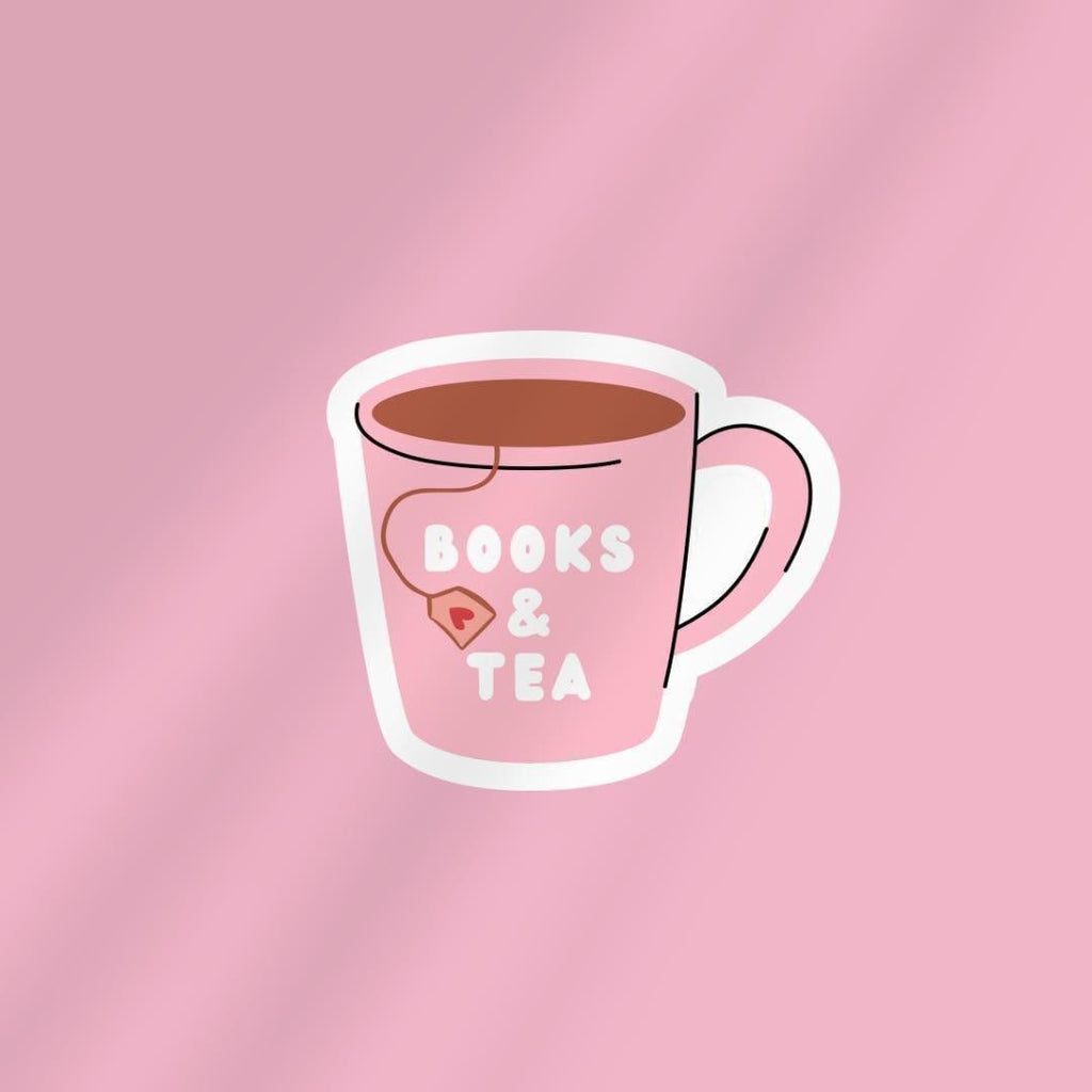 Books & Tea Sticker, Cute Cat Lover, Kindle, Laptop Decal sticker by Magic & Meaning