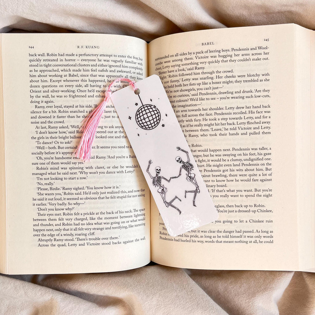 Halloween Bookmark, Dancing Skeletons, Funny Book Lover Gift (With Tassel) bookmark by Magic & Meaning