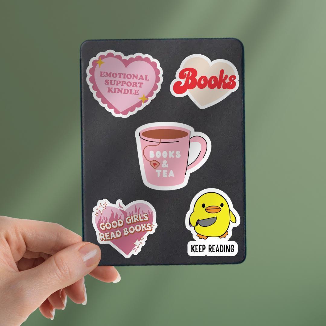 Books & Tea Sticker, Cute Cat Lover, Kindle, Laptop Decal sticker by Magic & Meaning