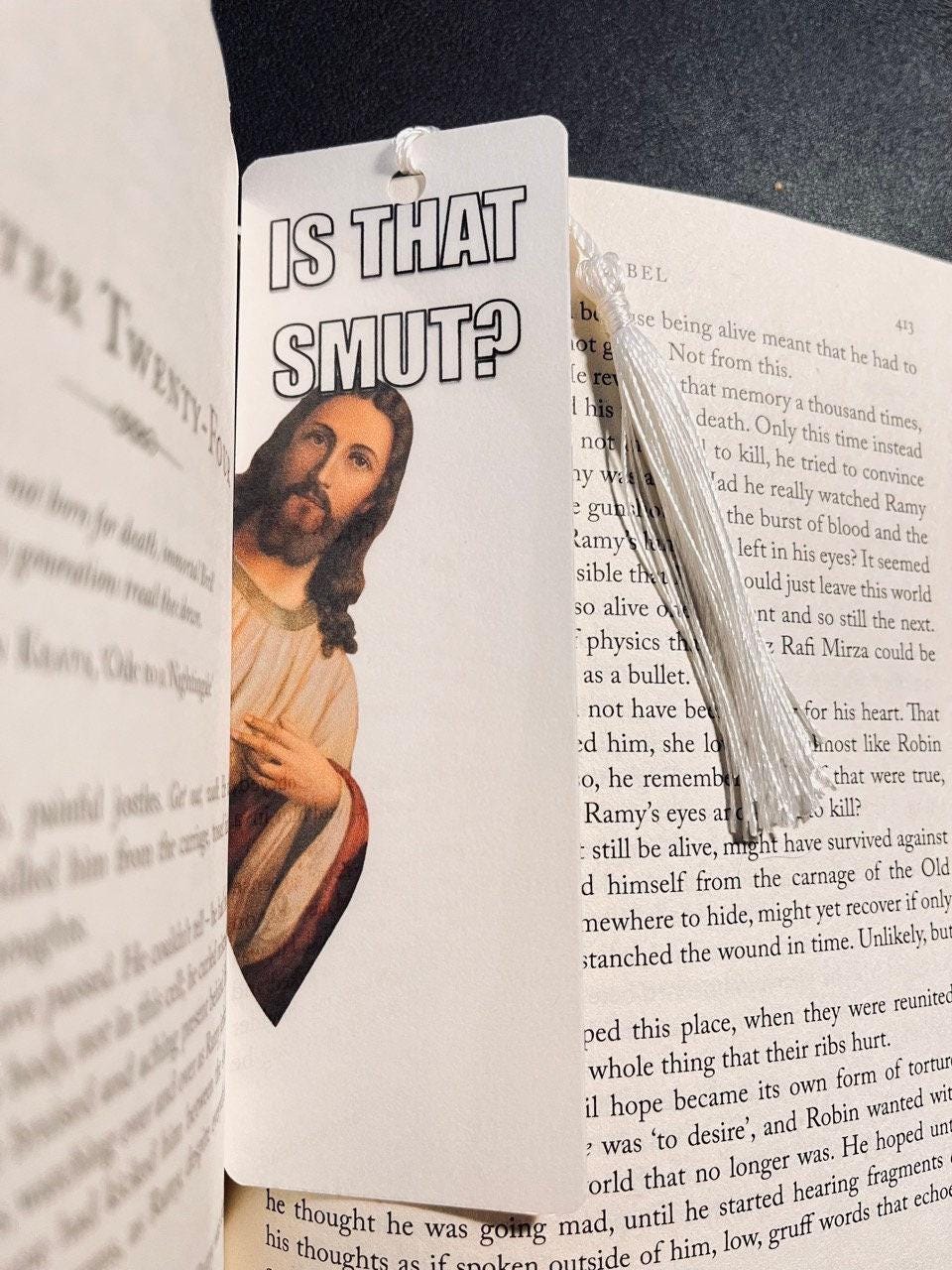 Is That Smut? Bookmark: Peeking Jesus Design, Funny bookmark by Magic & Meaning