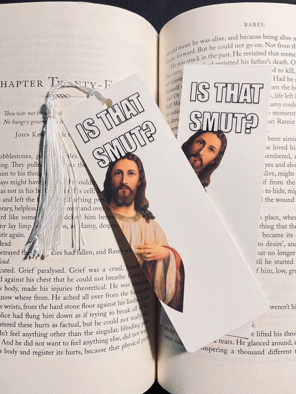 Is That Smut? Bookmark: Peeking Jesus Design, Funny bookmark by Magic & Meaning