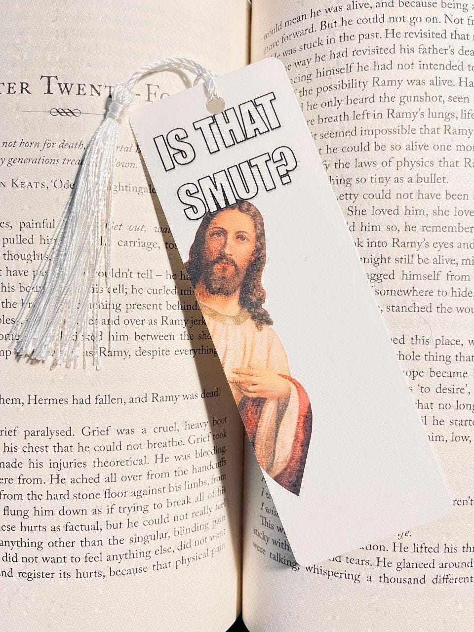 Is That Smut? Bookmark: Peeking Jesus Design, Funny bookmark by Magic & Meaning