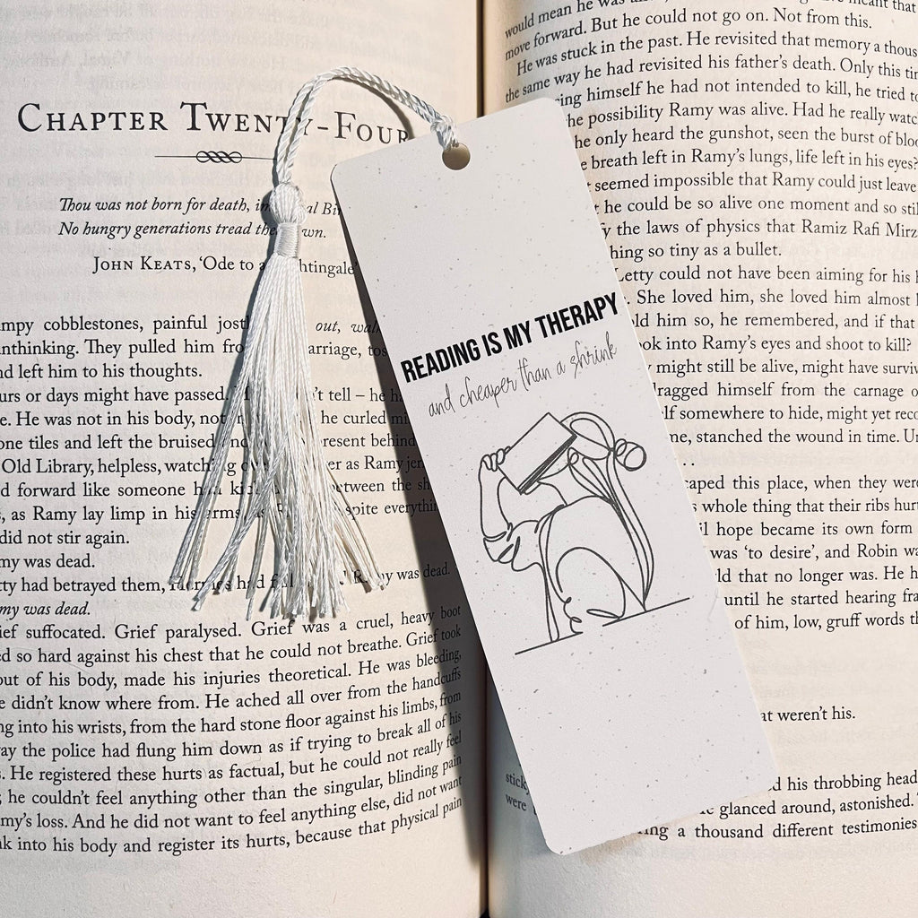 Book Lover Gift Bookmark: Reading Is My Therapy - Funny One Line Art bookmark by Magic & Meaning