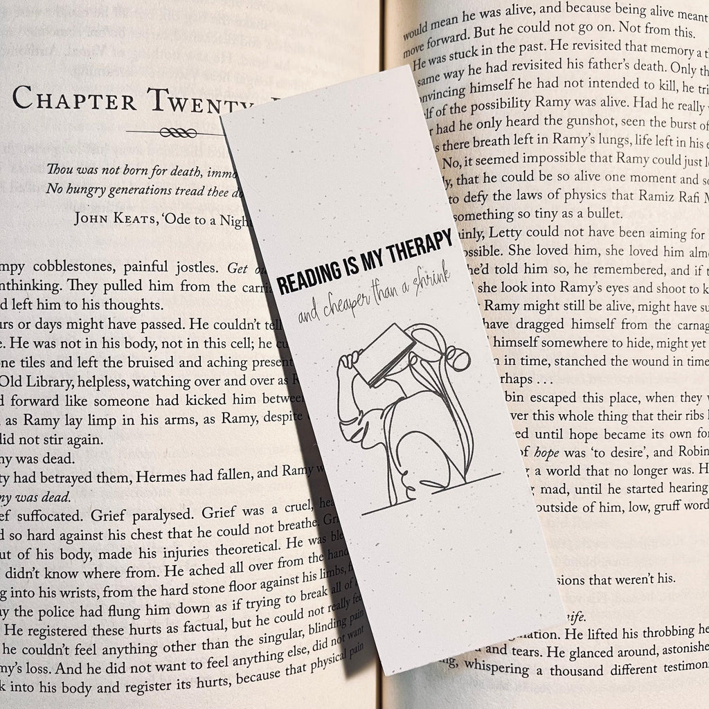 Book Lover Gift Bookmark: Reading Is My Therapy - Funny One Line Art bookmark by Magic & Meaning