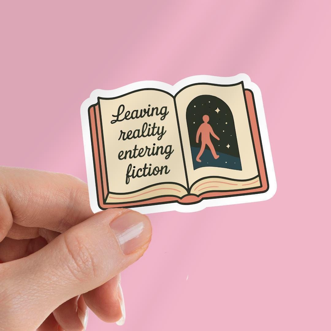 Leaving Reality Entering Fiction Kindle Sticker: Book Lover Laptop Decal sticker by Magic & Meaning
