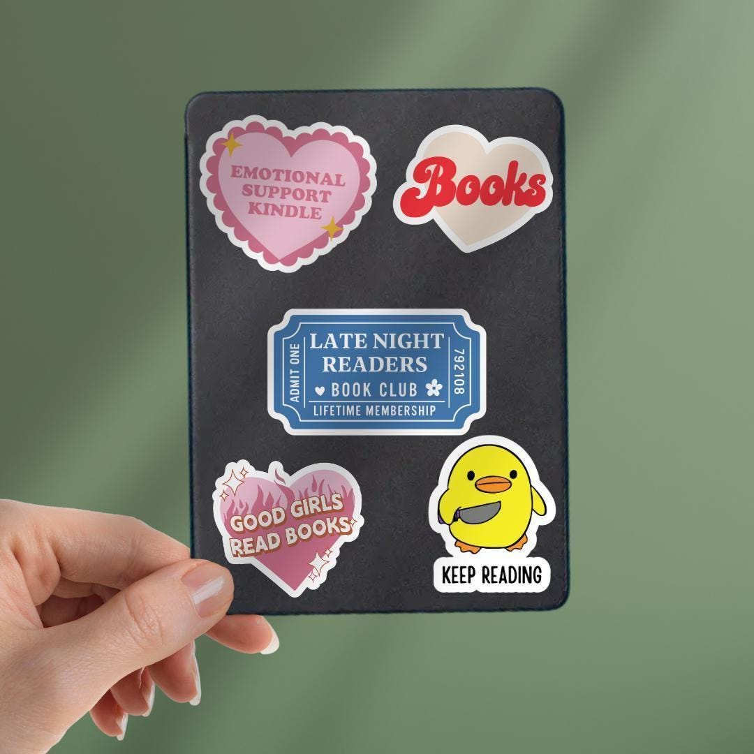 Late Night Readers Club Kindle Sticker: Book Lover Vinyl Decal sticker by Magic & Meaning