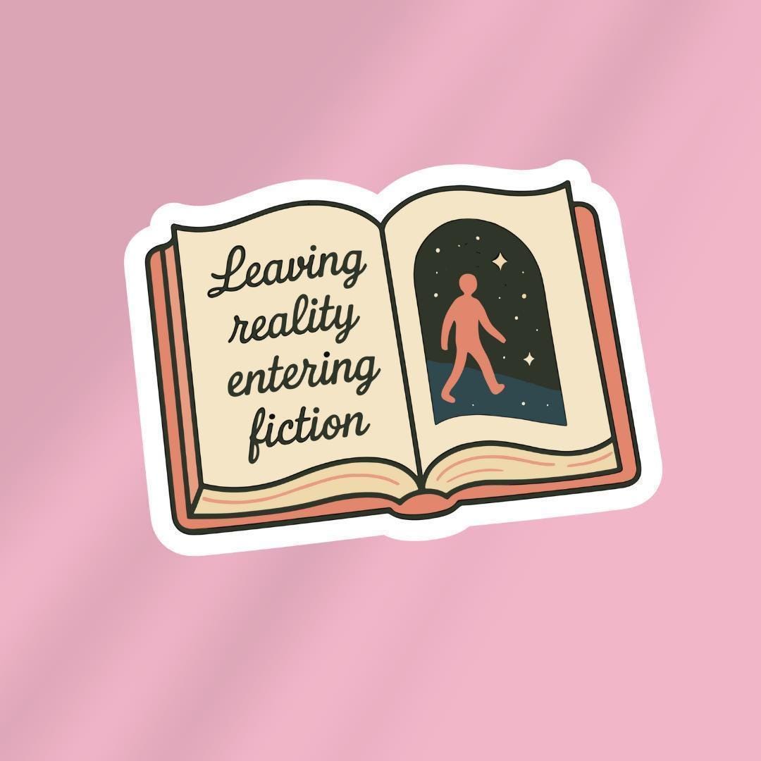 Leaving Reality Entering Fiction Kindle Sticker: Book Lover Laptop Decal sticker by Magic & Meaning