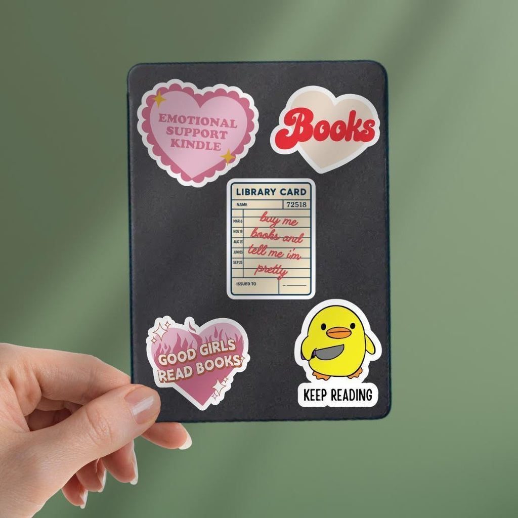 Library Card, 'Buy Me Books' Quote Sticker sticker by Magic & Meaning