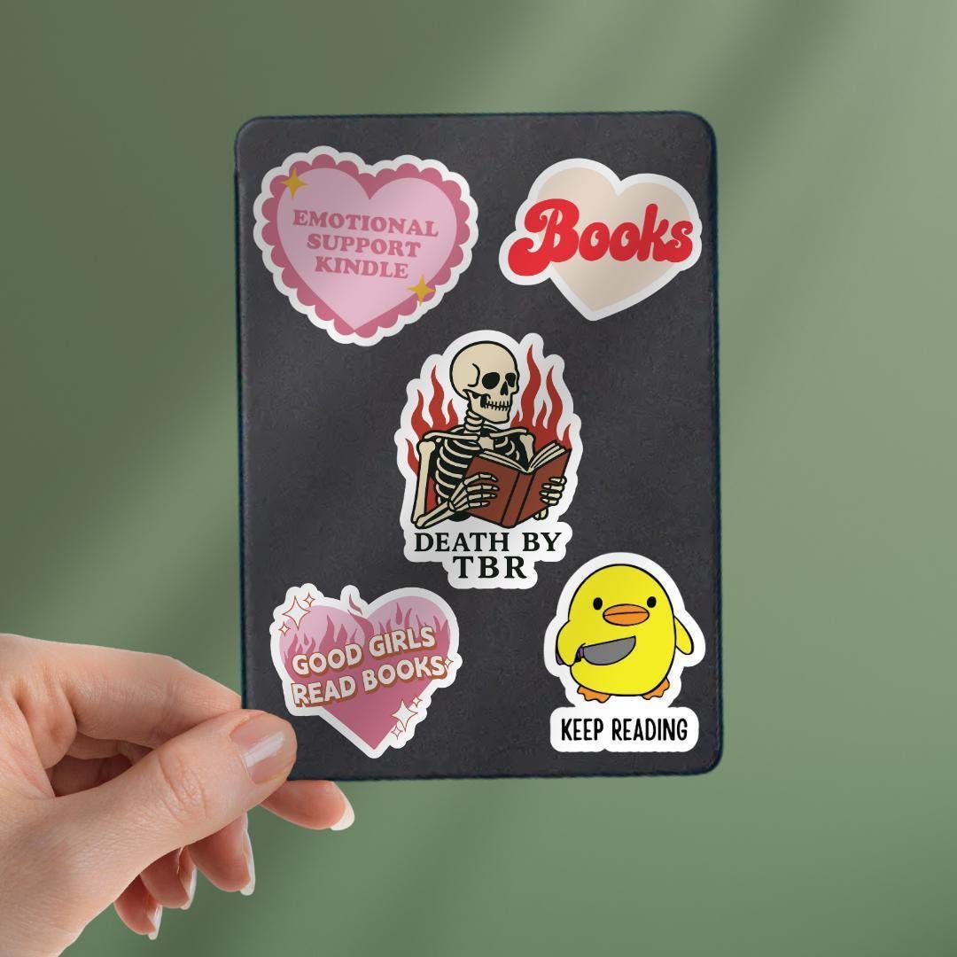 Death By TBR Skeleton Kindle Sticker, Book Lover Decal sticker by Magic & Meaning