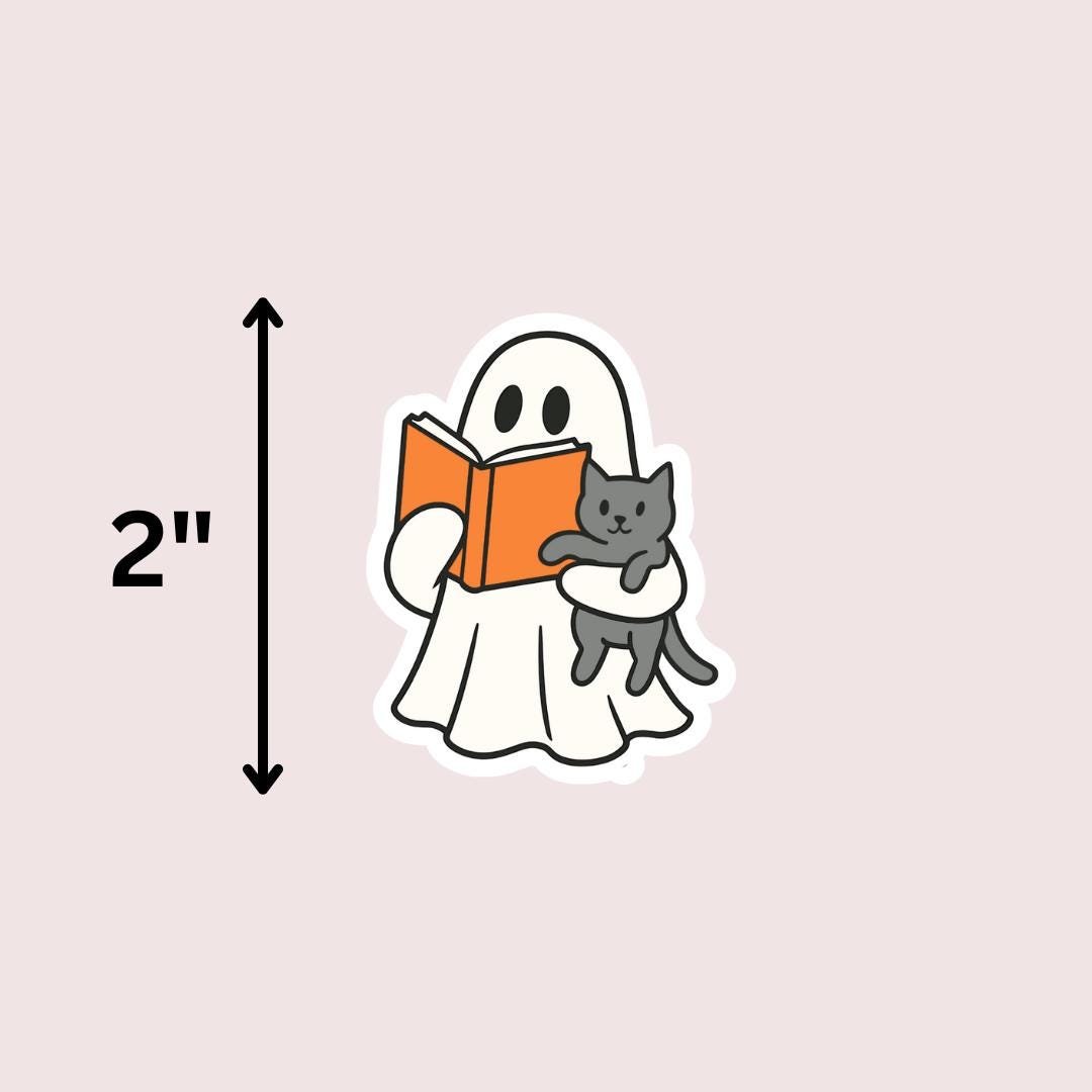 Bookish Ghost Holding Cat Kindle Sticker: Halloween Sticker sticker by Magic & Meaning