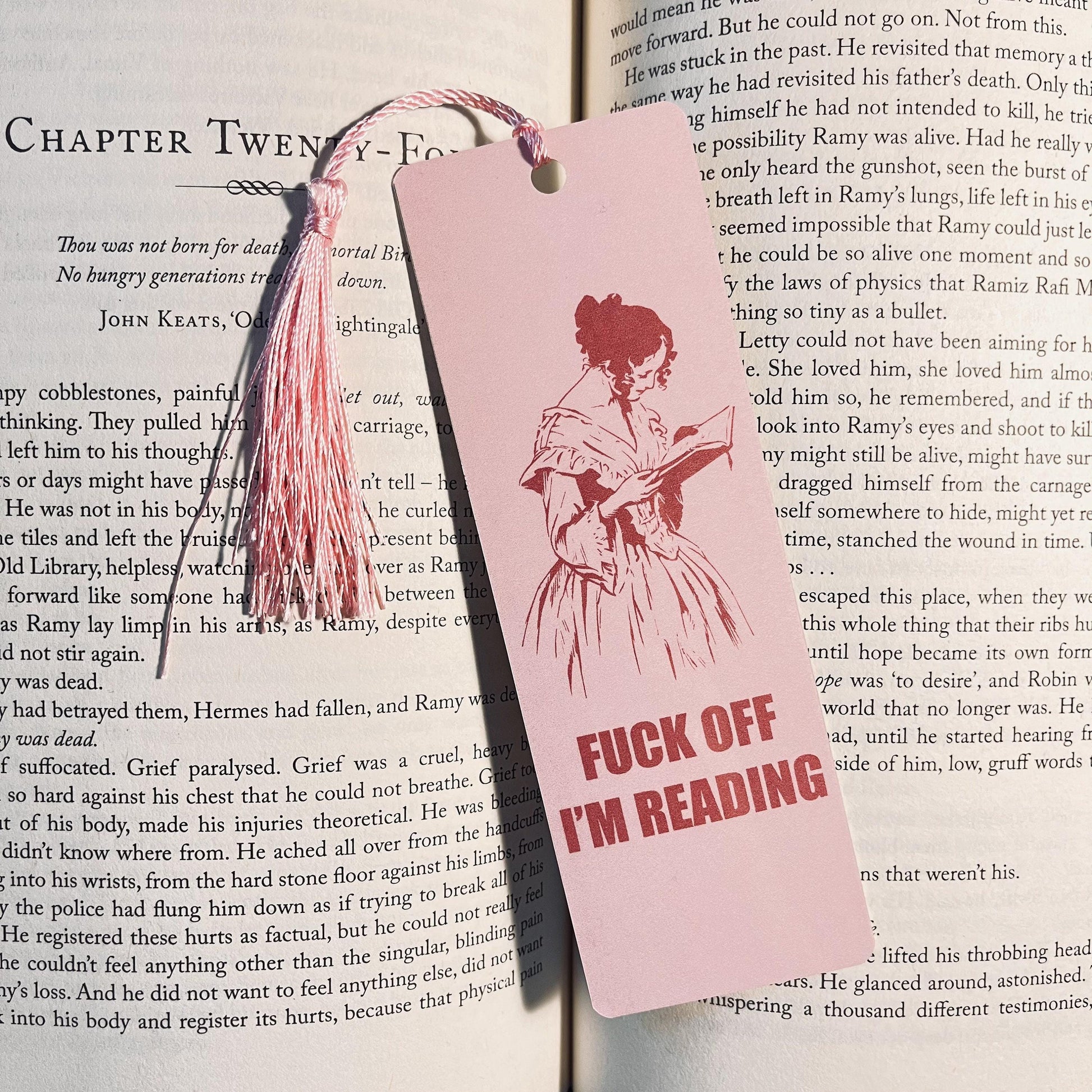 Funny Pink "F*ck Off I'm Reading" Bookmark with Tassel bookmark by Magic & Meaning