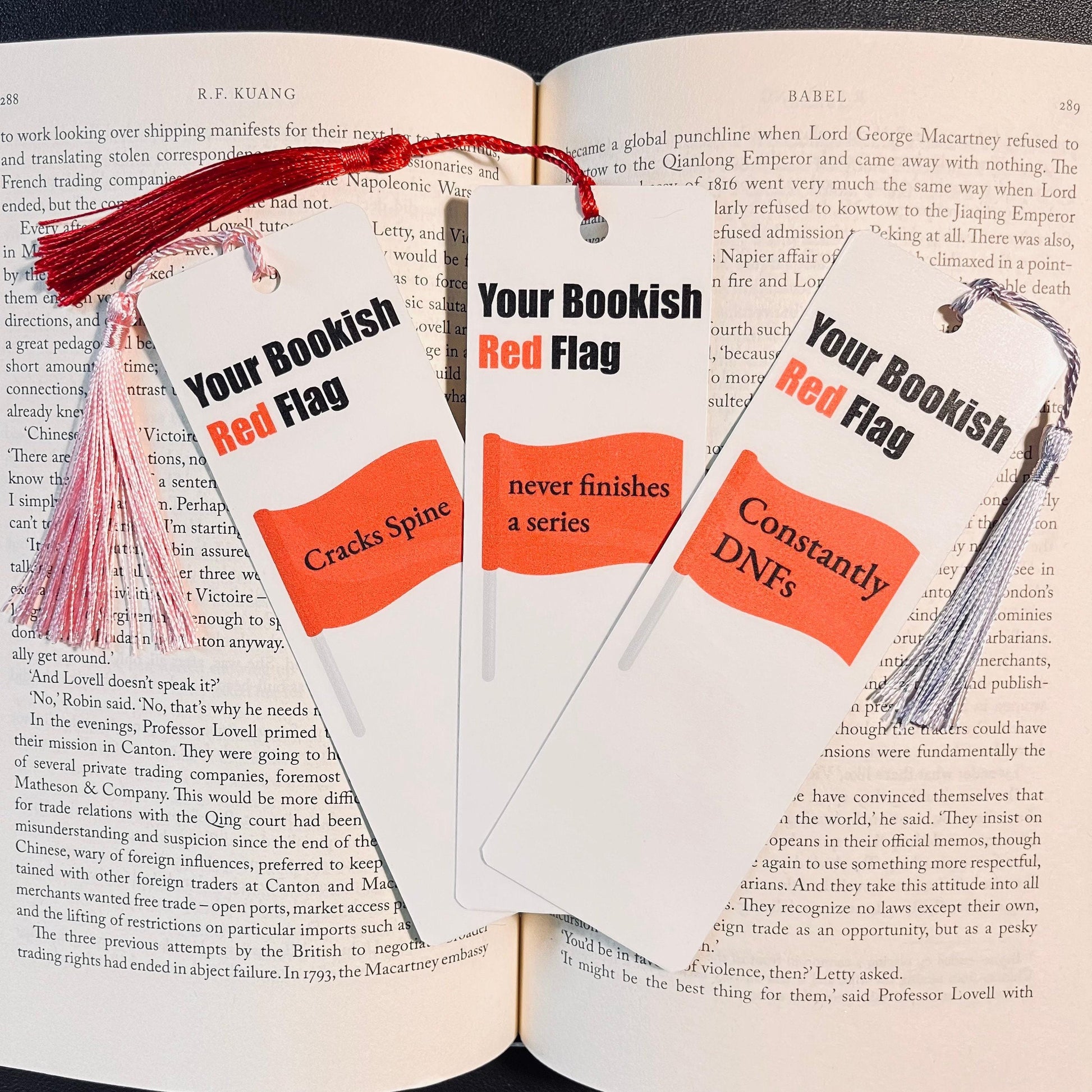 Red Flags Bookmark: Humorous Book Lover Gift (Laminated, Durable) bookmark by Magic & Meaning