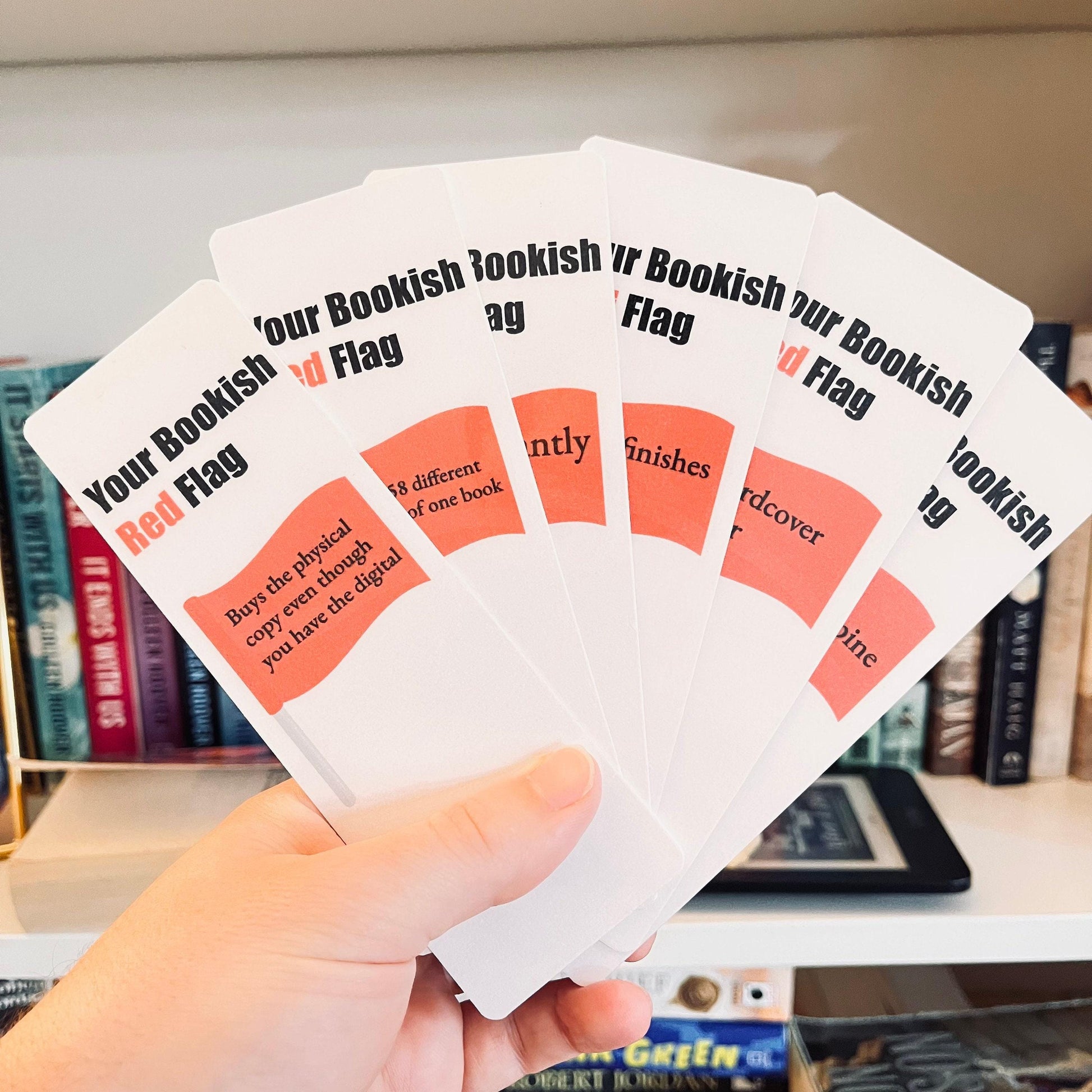 Red Flags Bookmark: Humorous Book Lover Gift (Laminated, Durable) bookmark by Magic & Meaning