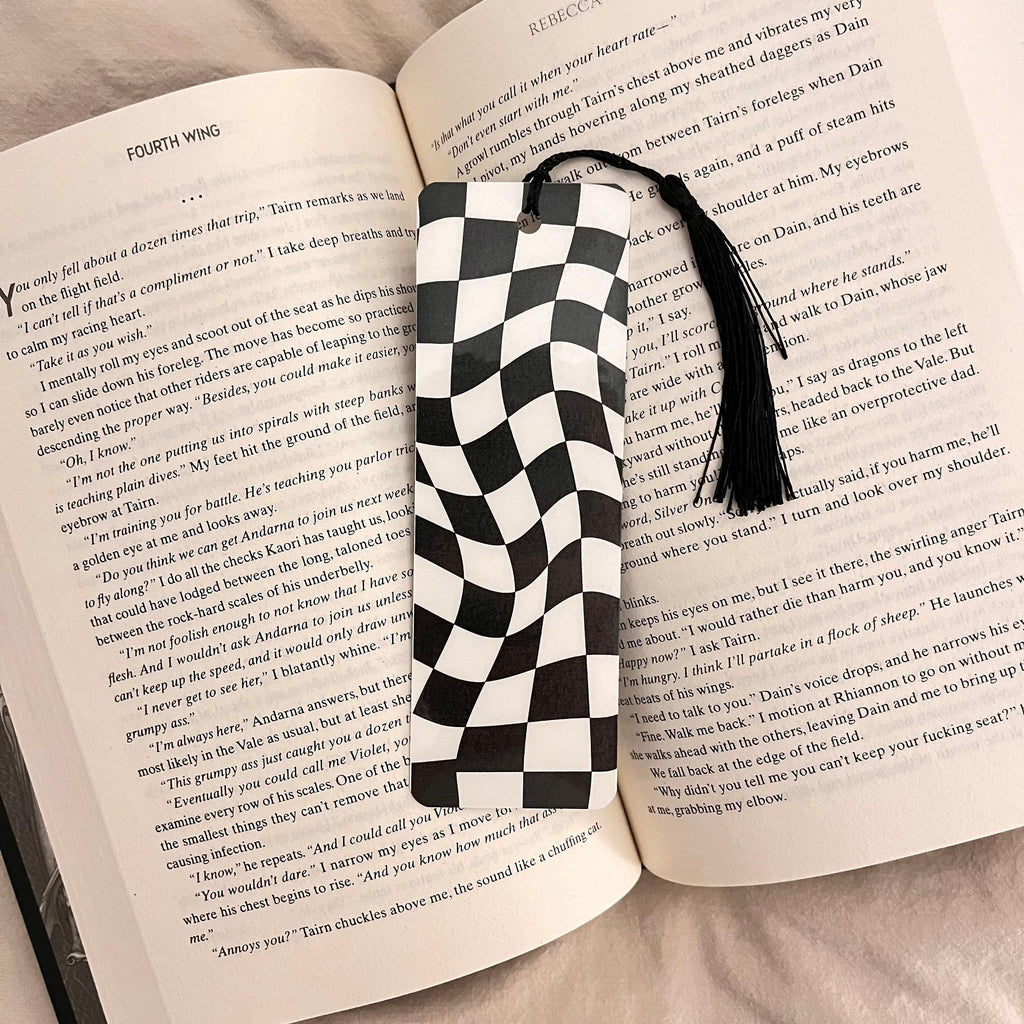 Black and White Checkered - Wavy Pattern, Bookish Gift Bookmark bookmark by Magic & Meaning