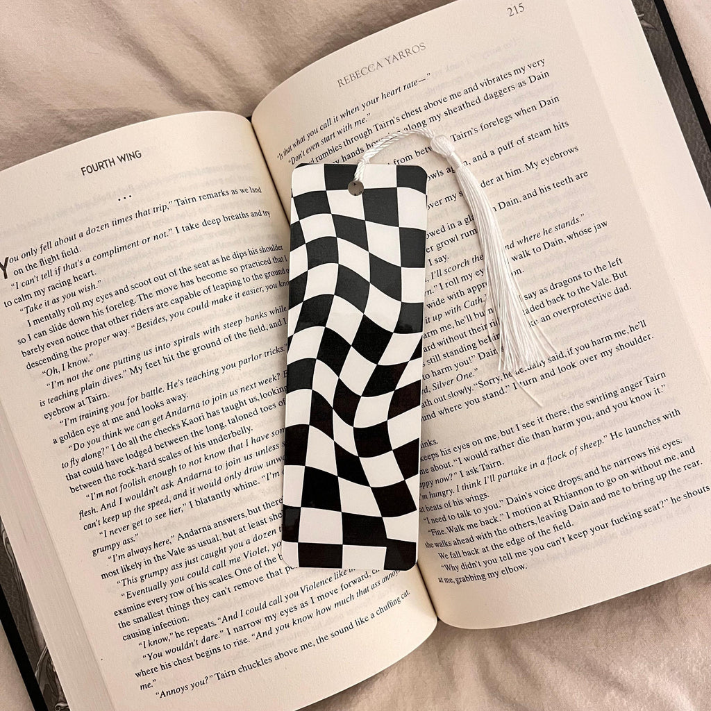 Black and White Checkered - Wavy Pattern, Bookish Gift Bookmark bookmark by Magic & Meaning