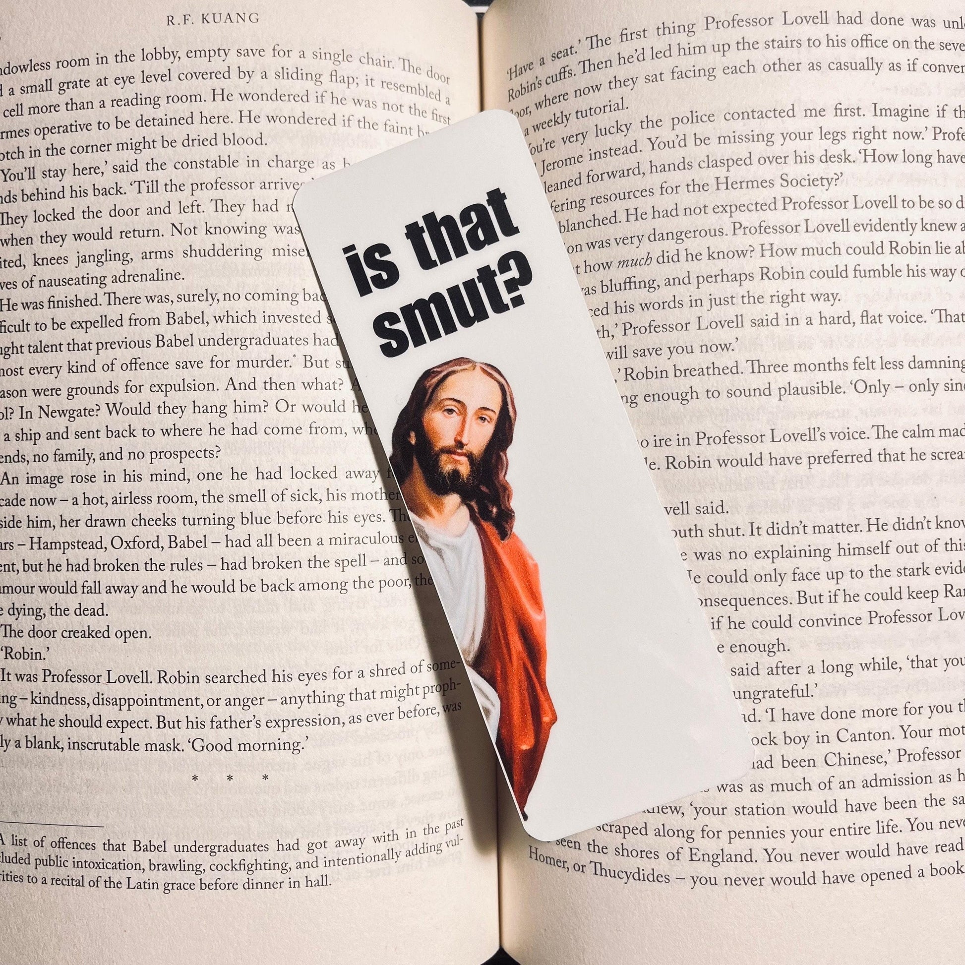 Funny Jesus "is that smut" Bookmark: Sarcastic Religious Humor for Readers bookmark by Magic & Meaning