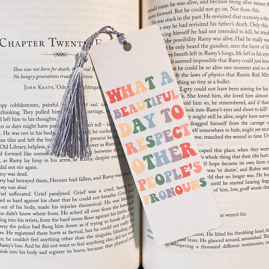 Pronoun Respect Bookmark: LGBTQ Pride Design - Cute bookmark by Magic & Meaning