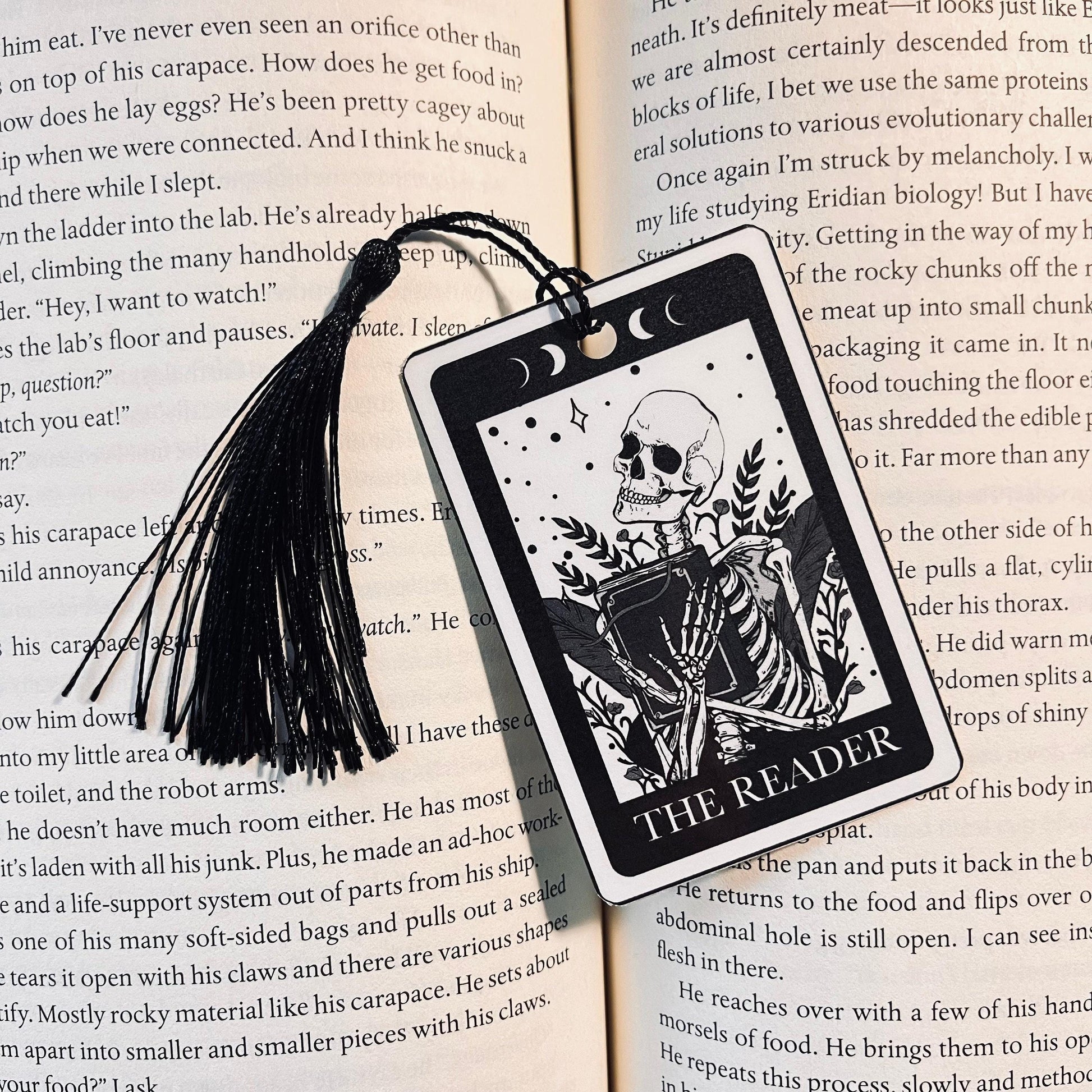 Skeleton Tarot Bookmark - Laminated Cardstock, Personalized Tassel bookmark by Magic & Meaning