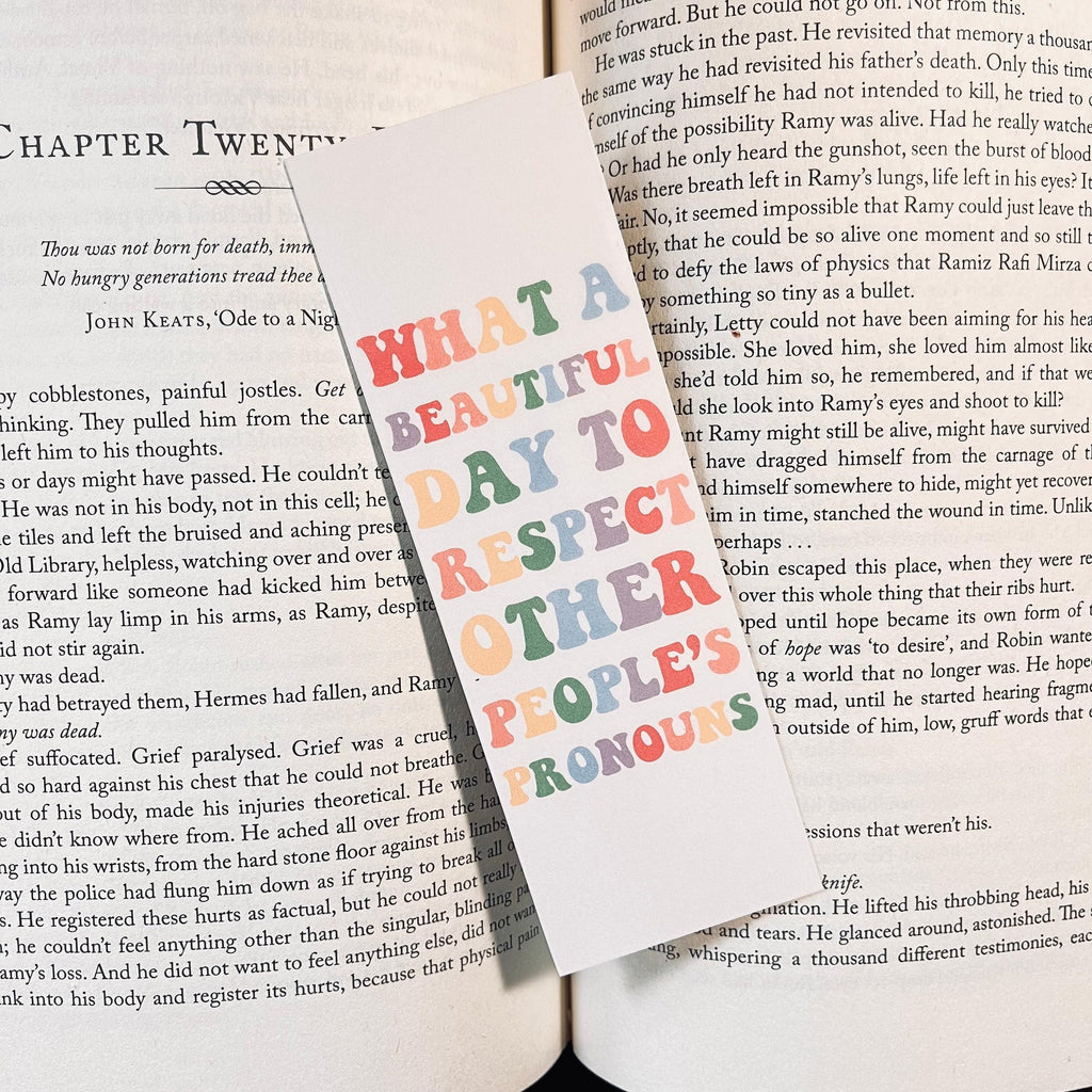 Pronoun Respect Bookmark: LGBTQ Pride Design - Cute bookmark by Magic & Meaning