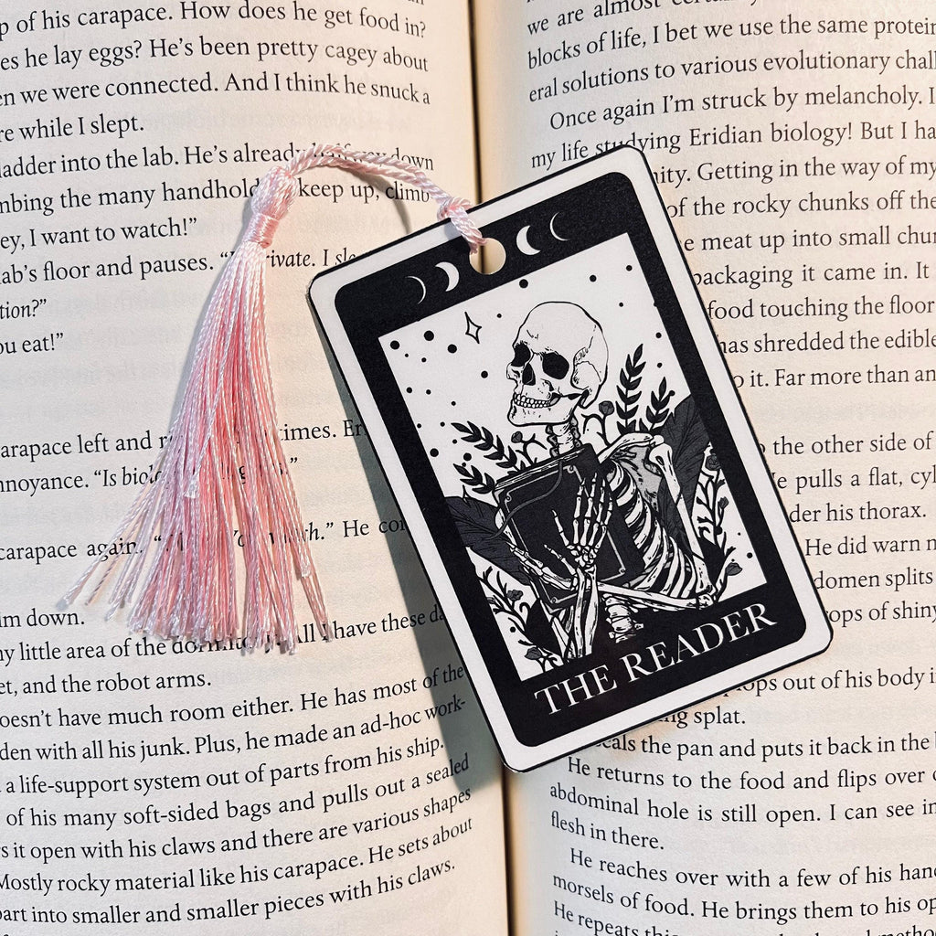 Skeleton Tarot Bookmark - Laminated Cardstock, Personalized Tassel bookmark by Magic & Meaning