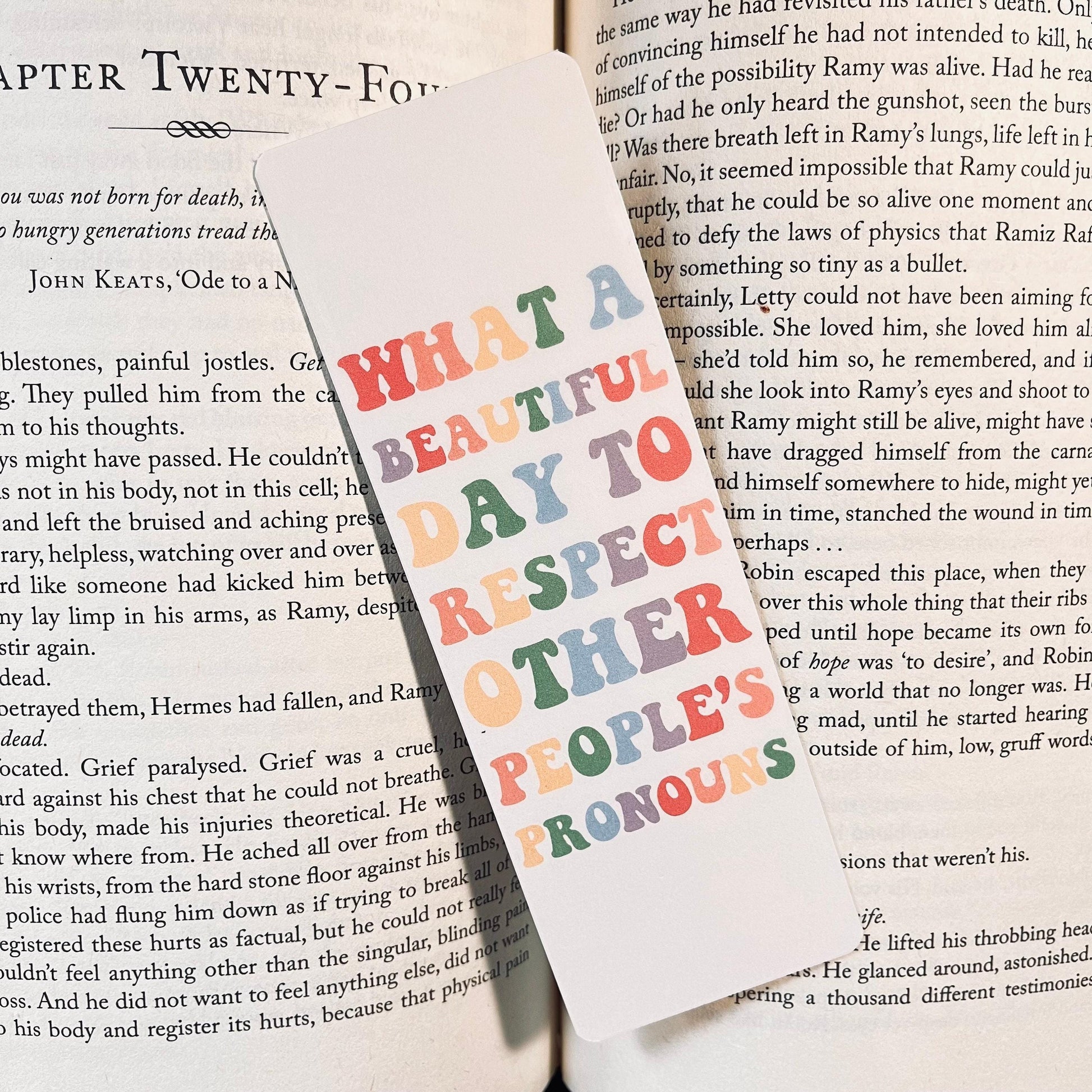 Pronoun Respect Bookmark: LGBTQ Pride Design - Cute bookmark by Magic & Meaning