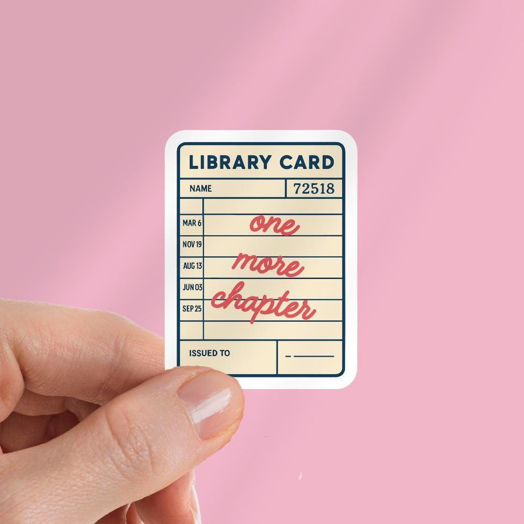 Library Card Kindle Sticker: "One More Chapter" Book Lover Decal sticker by Magic & Meaning