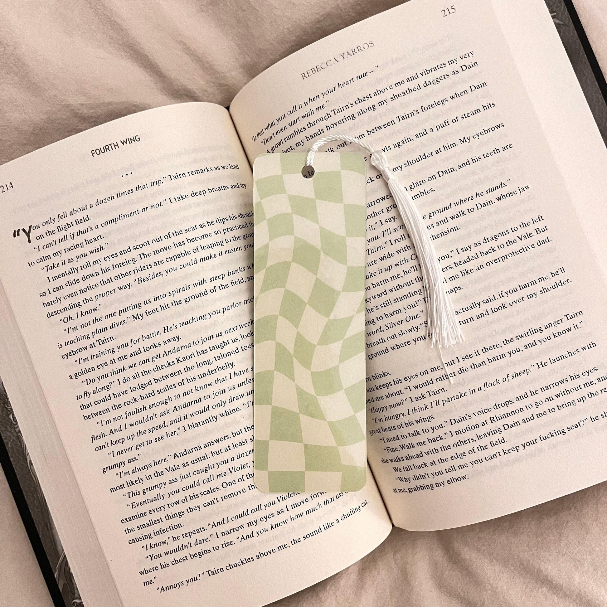 Book Lover Gift Bookmark, Green Wavy Checkered (Laminated, Durable) bookmark by Magic & Meaning