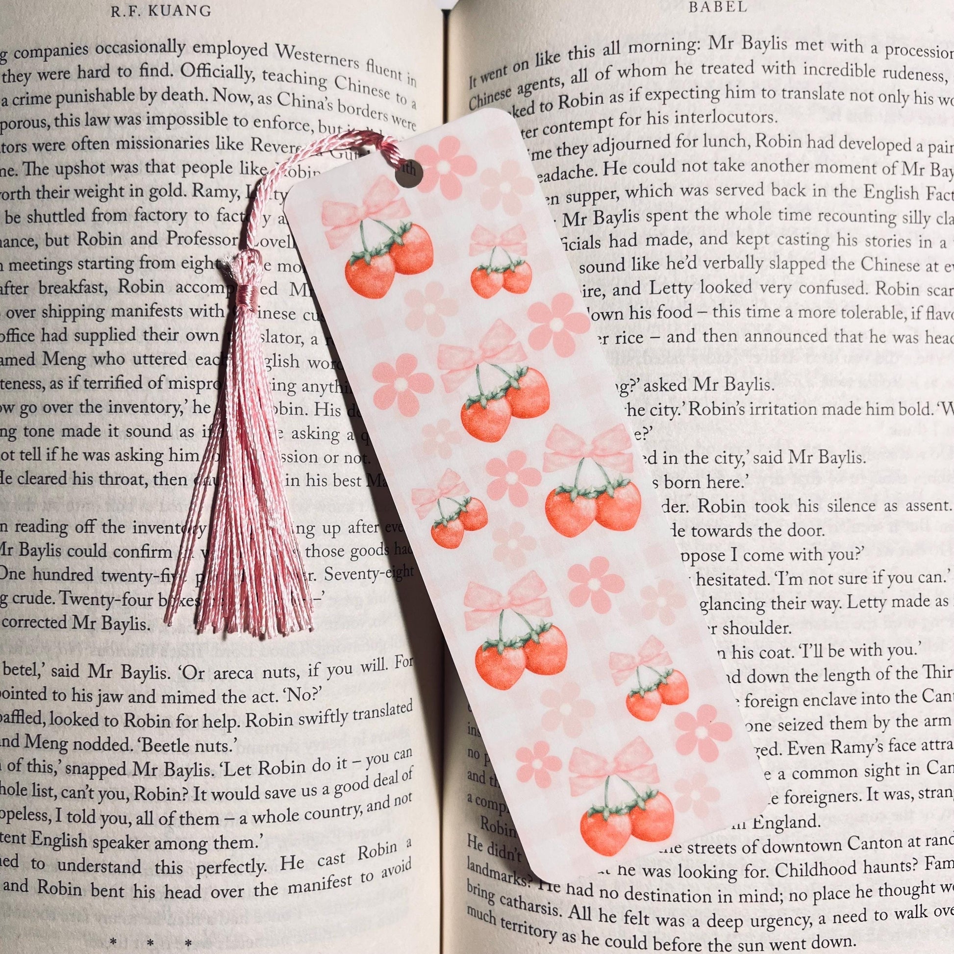 Cherry Bookmark: Pink Gingham Style (Cute Book Lover Gift) bookmark by Magic & Meaning