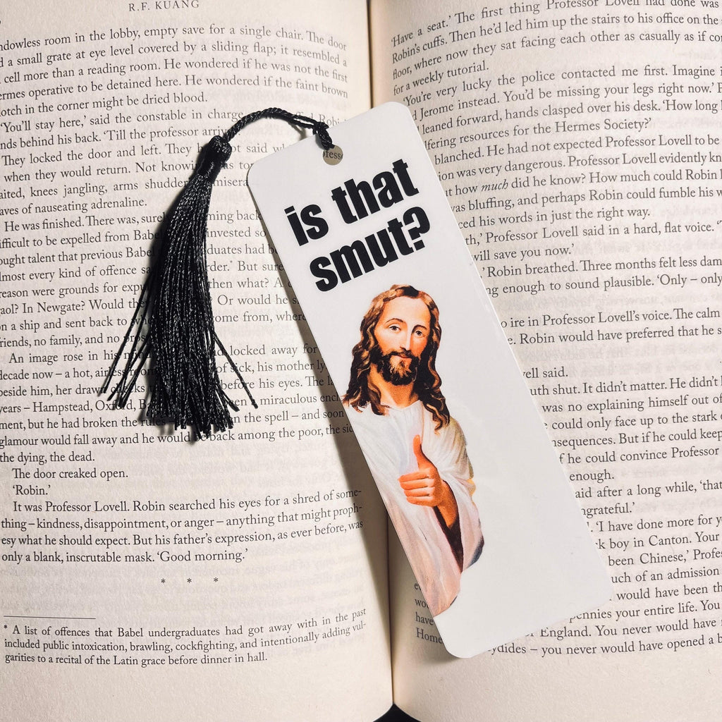 Funny Jesus Bookmark: Smut and Romance Humor for Book Lovers bookmark by Magic & Meaning