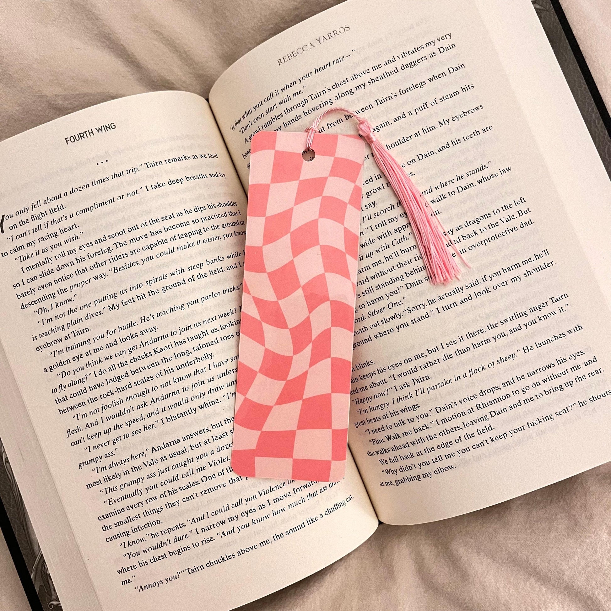 Pink Checkered Bookmark - Wavy Shape, Sturdy Cardstock bookmark by Magic & Meaning