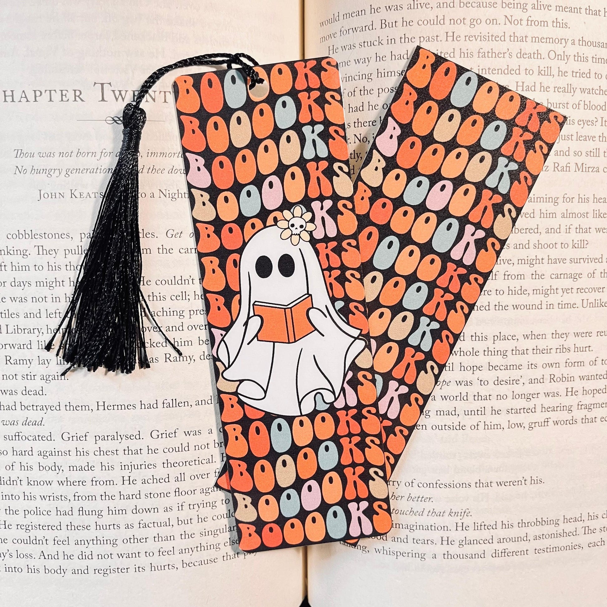 Ghost Halloween Bookmark | Retro Booooooooks Design with Tassel bookmark by Magic & Meaning