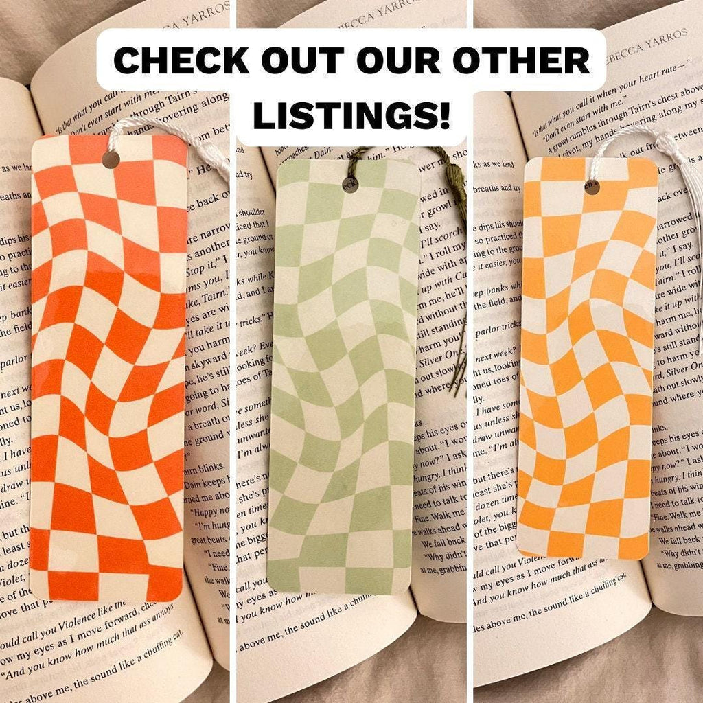 Pink Checkered Bookmark - Wavy Shape, Sturdy Cardstock bookmark by Magic & Meaning