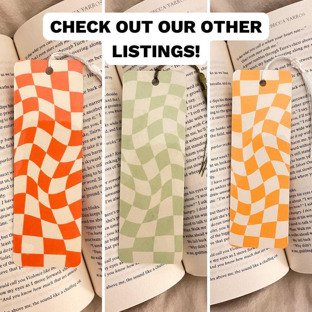 Pink Checkered Bookmark - Wavy Shape, Sturdy Cardstock bookmark by Magic & Meaning