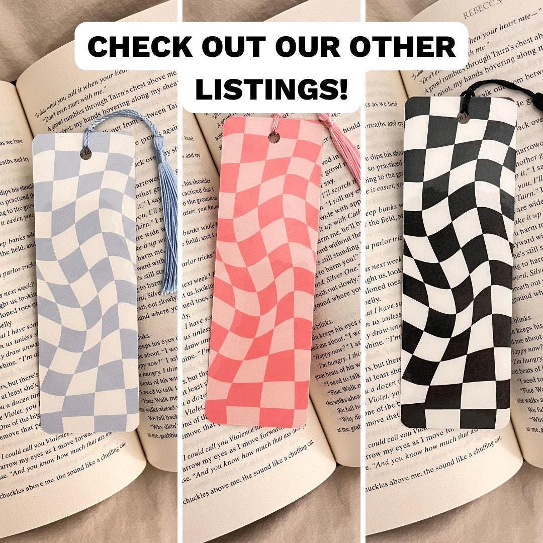 Pink Checkered Bookmark - Wavy Shape, Sturdy Cardstock bookmark by Magic & Meaning