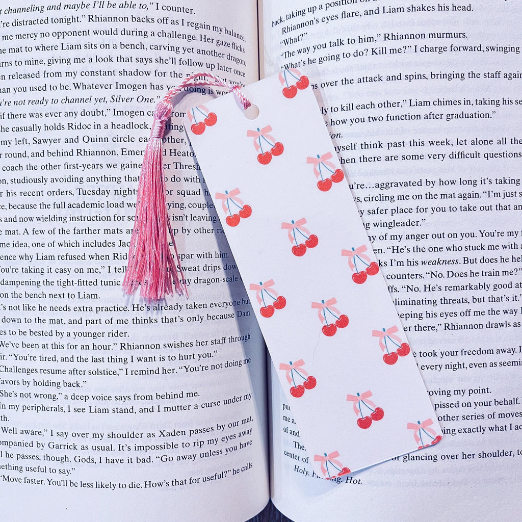 Cherry Bow Bookmark: Cute Girly Pink Design (With Tassel) bookmark by Magic & Meaning