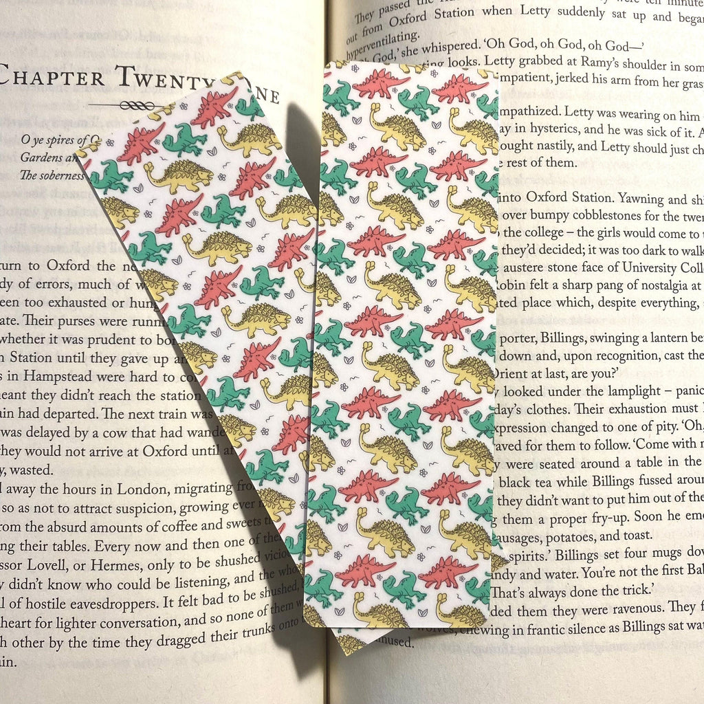 Kids Dinosaur Bookmark: Laminated Durable Cardstock, Handmade bookmark by Magic & Meaning