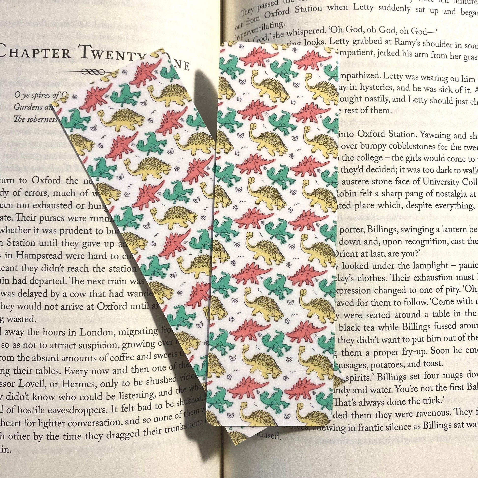 Kids Dinosaur Bookmark: Laminated Durable Cardstock, Handmade bookmark by Magic & Meaning