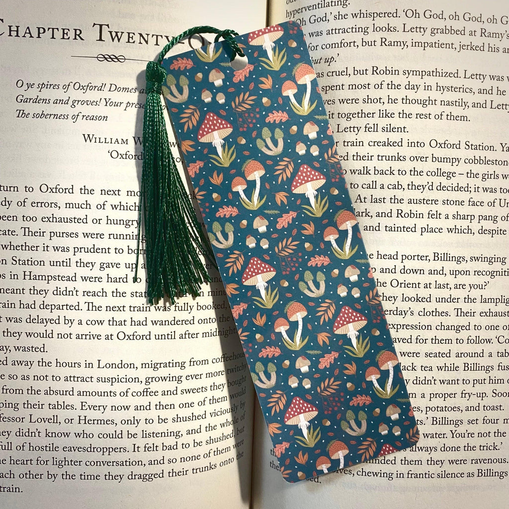 Bookmark for Book Lovers: Mushroom Forest Design - Laminated Cardstock bookmark by Magic & Meaning