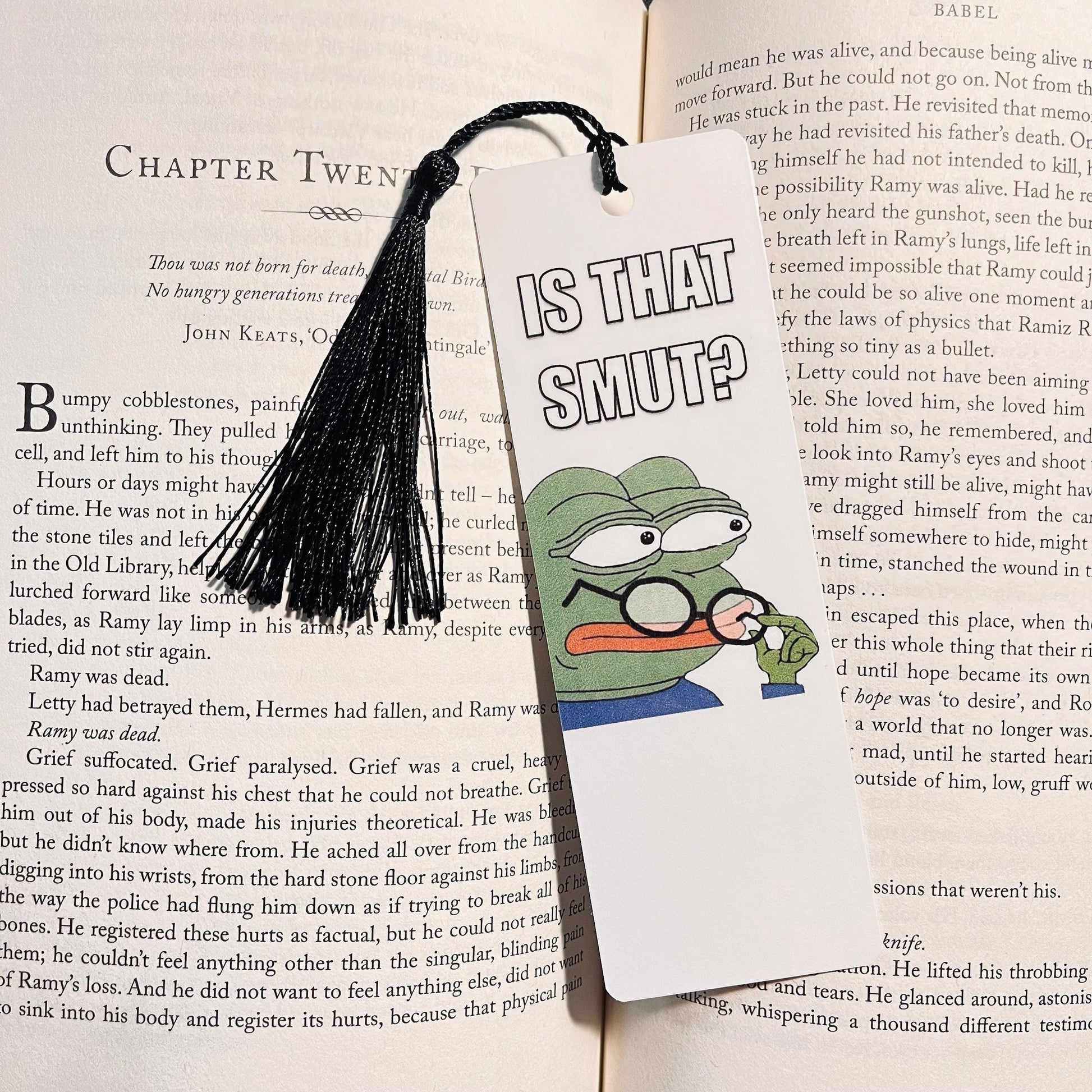 Judging Pepe Smut Bookmark: Funny Reading Humor bookmark by Magic & Meaning