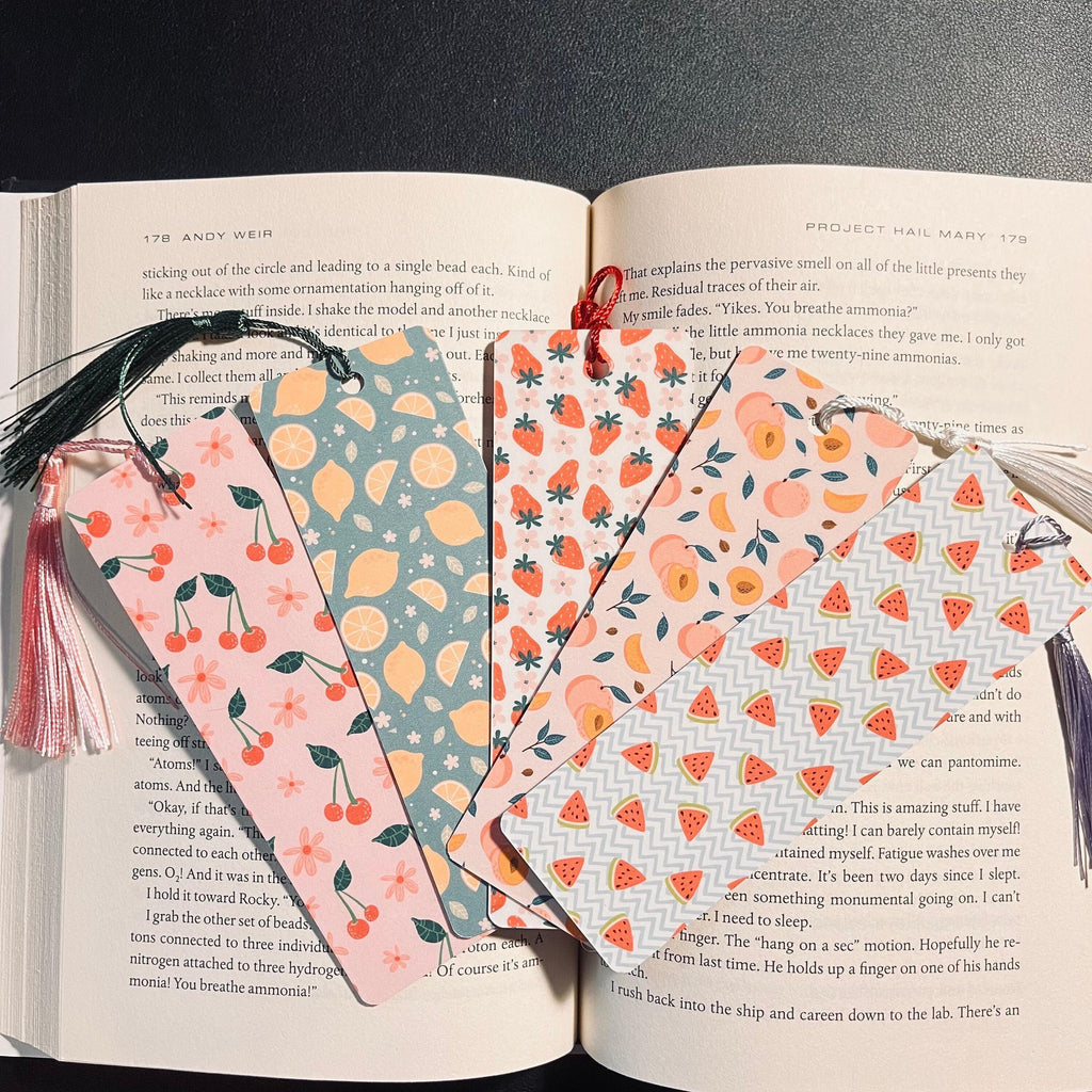 Fruity Bookmark: Handmade Laminated Design with Colorful Tassel bookmark by Magic & Meaning