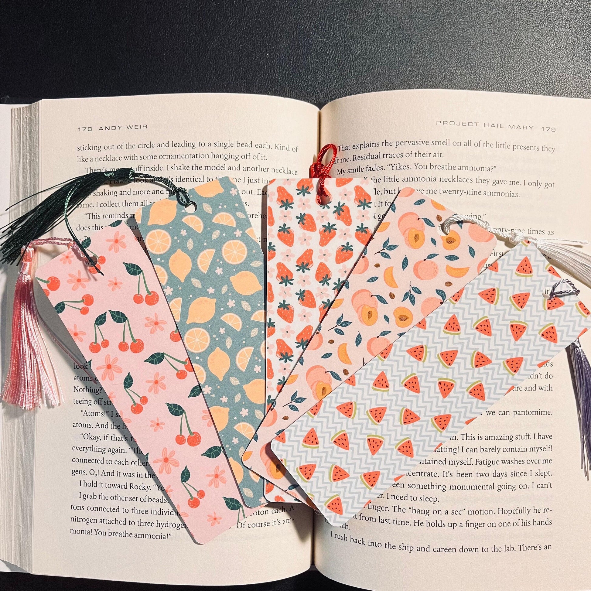 Fruity Bookmark: Handmade Laminated Design with Colorful Tassel bookmark by Magic & Meaning