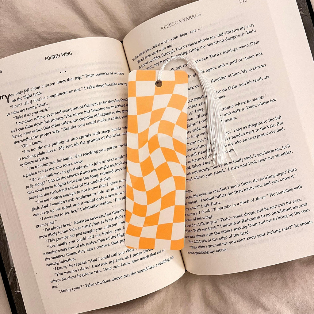Bookmark for Book Lovers: Yellow Wavy Checkered - Laminated Durable bookmark by Magic & Meaning