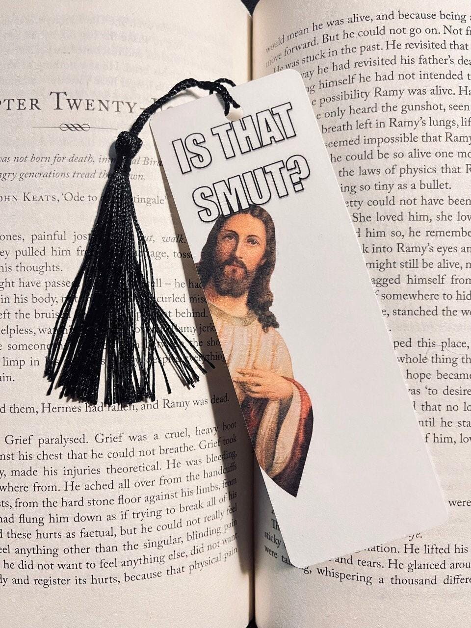 Is That Smut? Bookmark: Peeking Jesus Design, Funny bookmark by Magic & Meaning