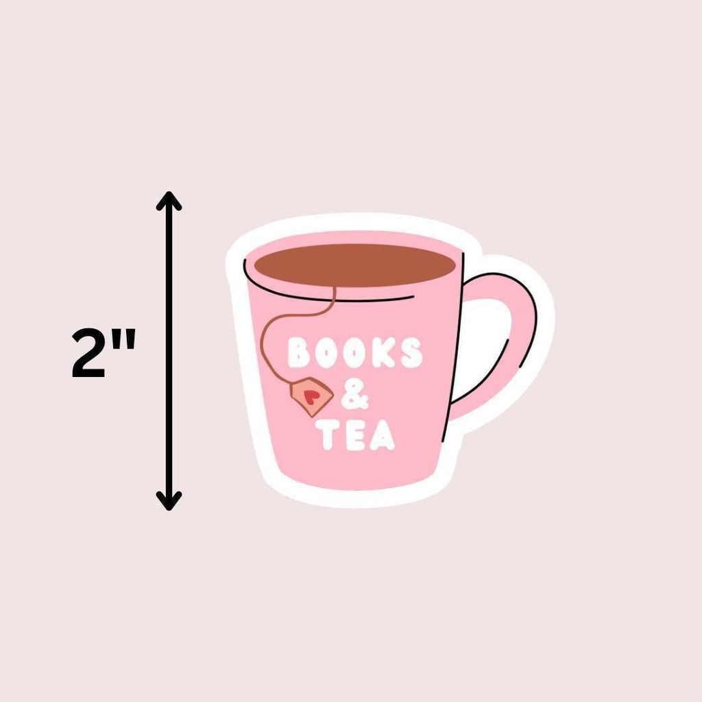 Books & Tea Sticker, Cute Cat Lover, Kindle, Laptop Decal sticker by Magic & Meaning