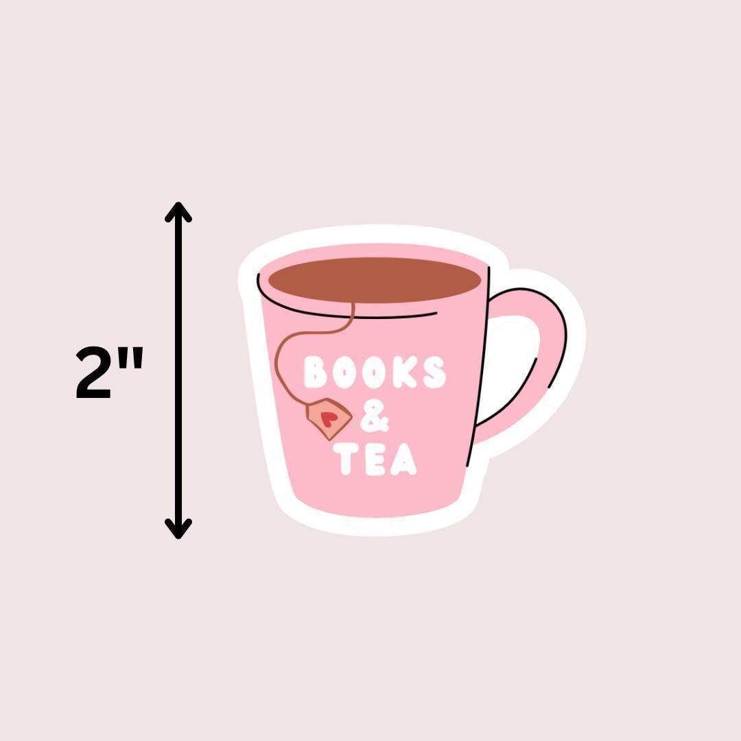 Books & Tea Sticker, Cute Cat Lover, Kindle, Laptop Decal sticker by Magic & Meaning