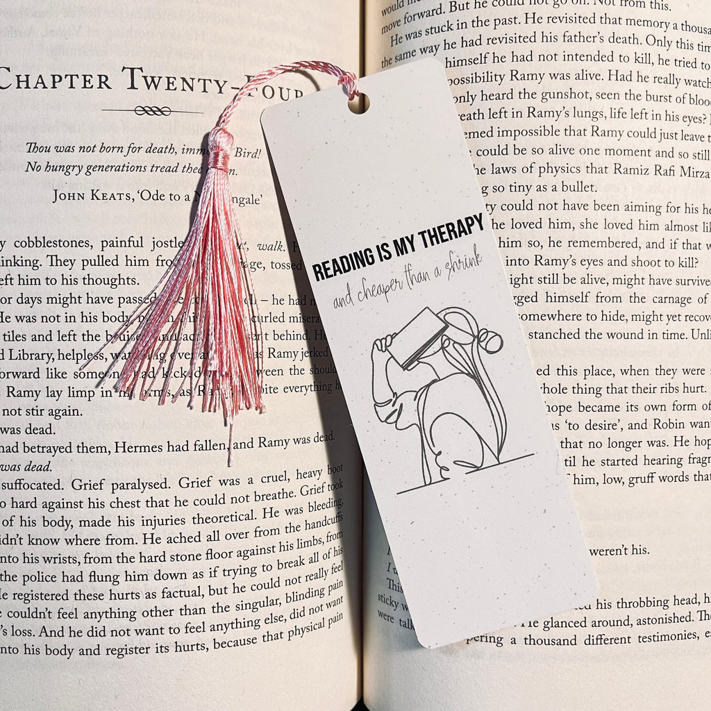 Book Lover Gift Bookmark: Reading Is My Therapy - Funny One Line Art bookmark by Magic & Meaning