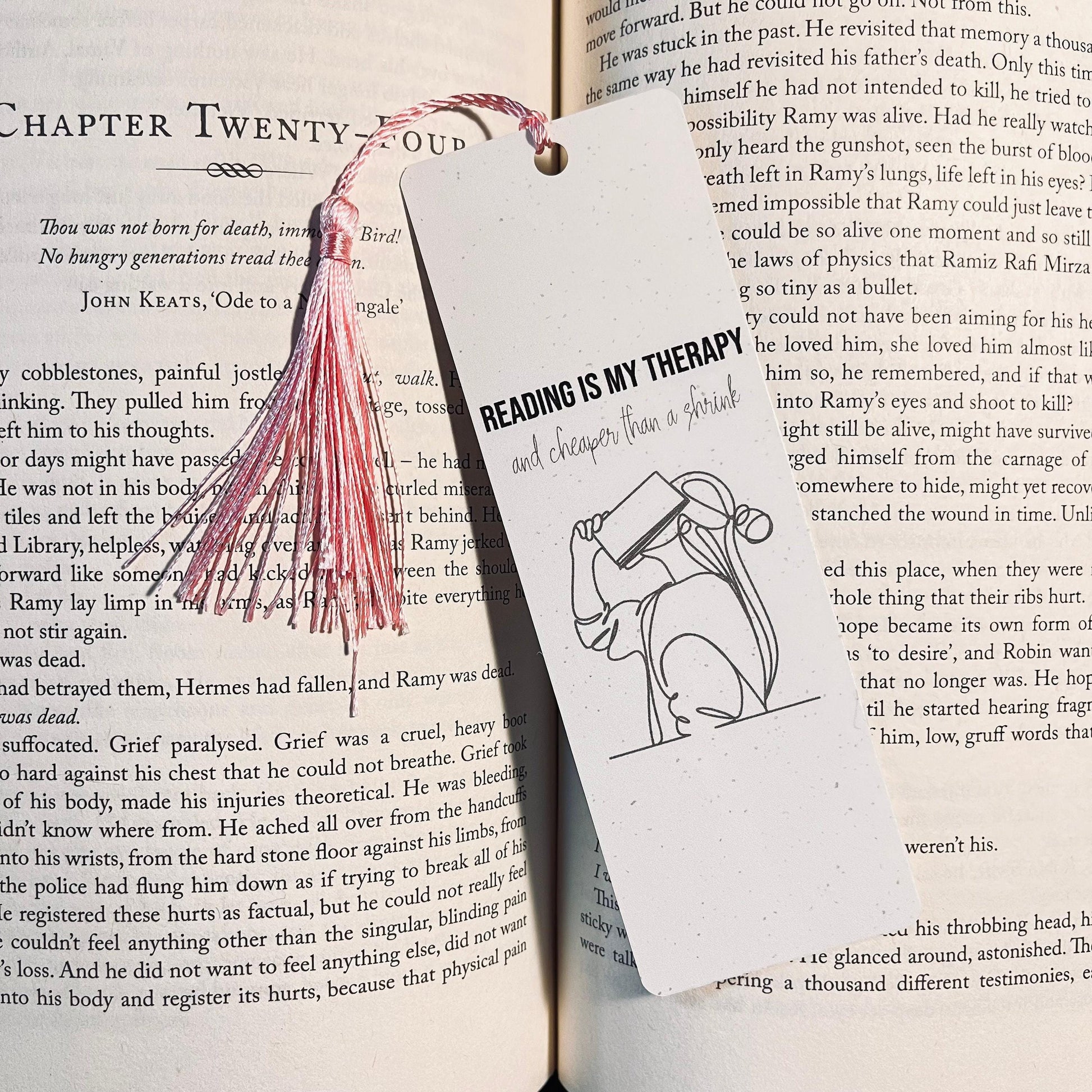 Book Lover Gift Bookmark: Reading Is My Therapy - Funny One Line Art bookmark by Magic & Meaning
